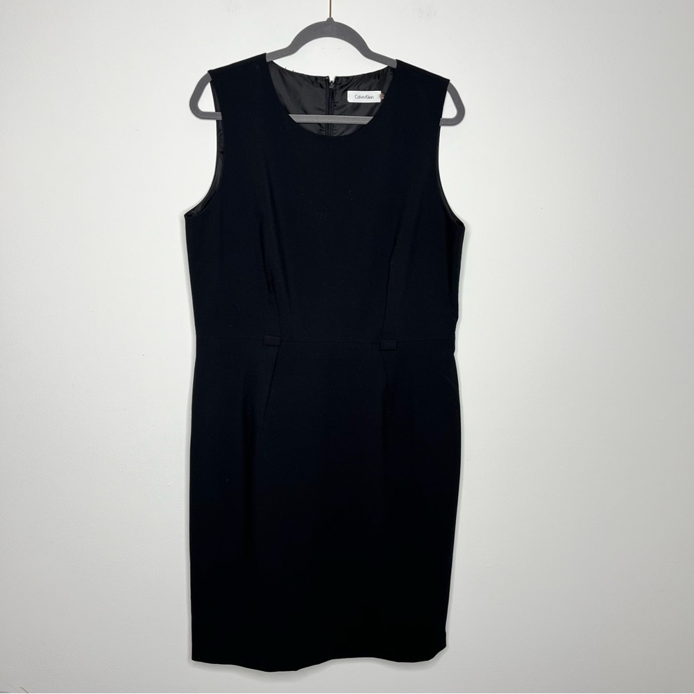 Calvin Klein Size 16 Black Sleeveless Midi Sheath Dress With Belt Loops